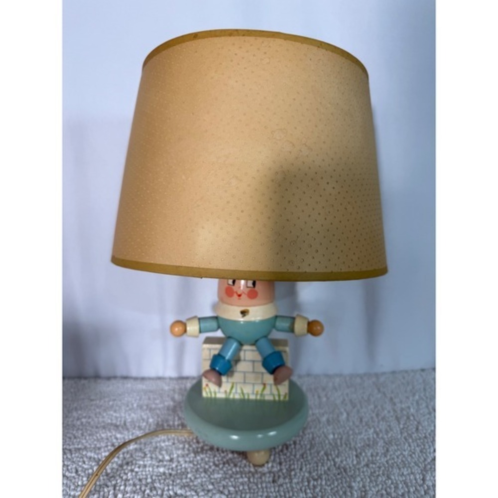 Vintage Humpty Dumpty Wooden Table Lamp Nursery Decor Perforated Lampshade